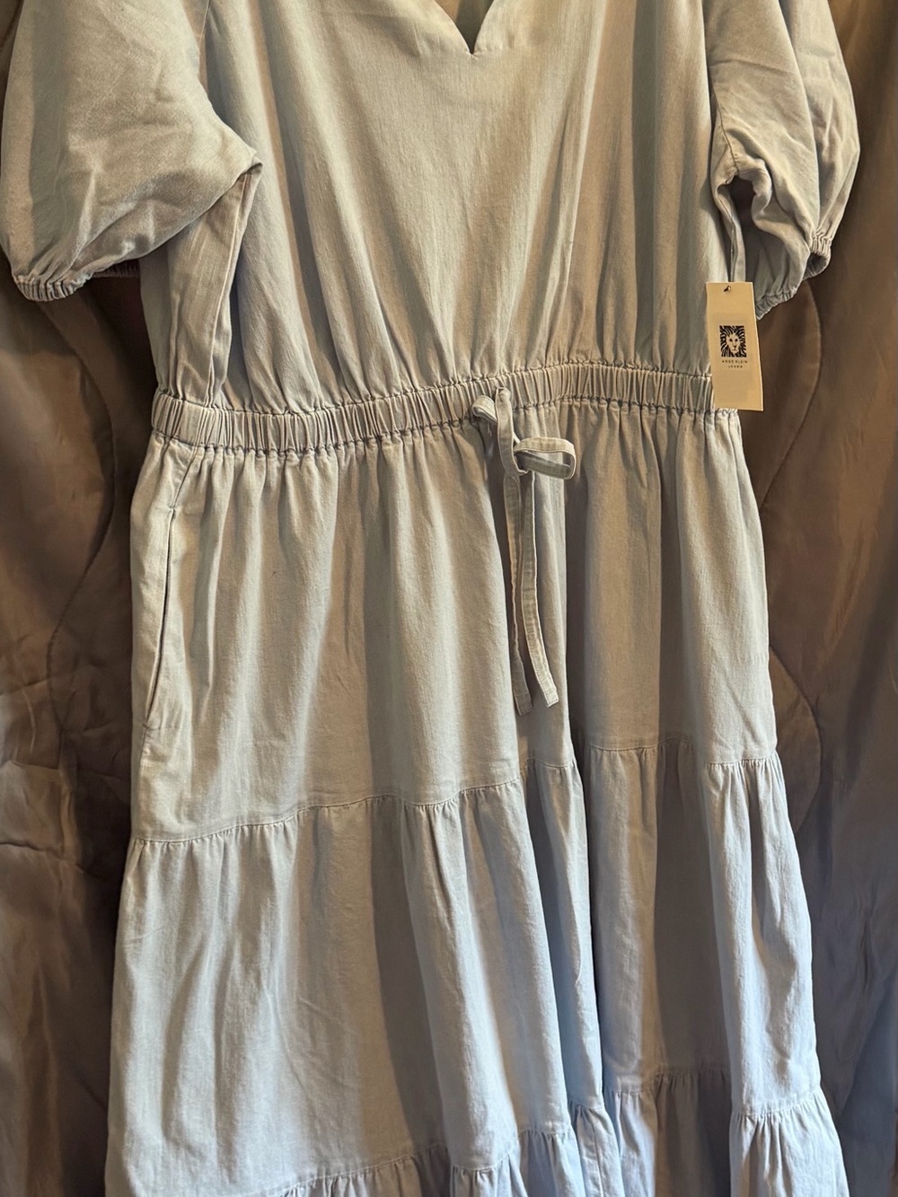 Anne Klein Pale Wash Light Blue Drawstring Waist Dress - Picture 2 of 4